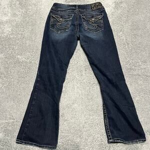 Silver Jeans Womens 28 (28x27.5) Suki Boot Western Thick Stitch Blue Denim